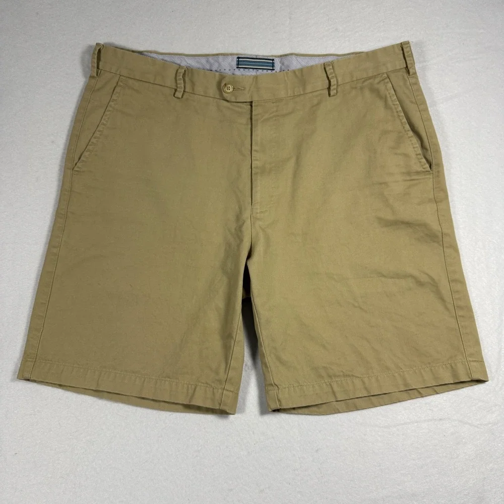 Peter Millar Mens 38 Khaki Tan Pima Cotton Flat Front Shorts MCOB31